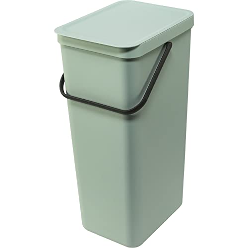 Brabantia Sort & Go Kitchen Recycling Bin | L / 10.6 Gal / 40L | Jade Green | Removable Stay-Open Lid, Carry Handle | Trash Can for Bottles, Cans, Paper, Glass | Wall Bracket Sold Separately - color: Jade Green, size: 1x 10.6 Gal / 40L