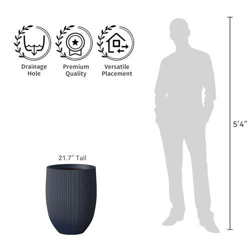 Kante Large Round Bullet Charcoal Concrete Planter 21.7" Tall, Outdoor - color: Charcoal, size: 21.7 Inch Tall