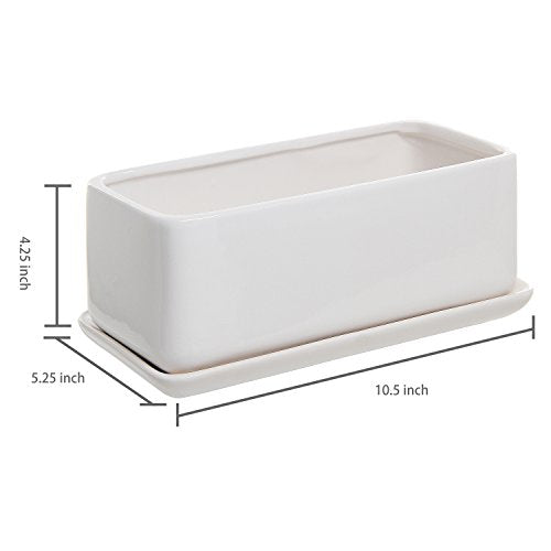 MyGift White Ceramic Succulent Planter with Drainage & Saucer, 2 Pack - size: 10 inch - 2 Pack