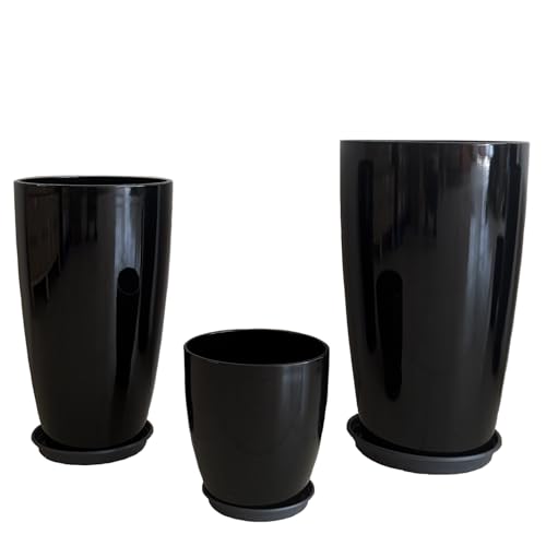 24/21/11 Inch Tall Planter Pots Garden Plastic Planters - Set of 3 for Indoor & Outdoor Use - Decorative Lightweight Flower Pots - color: Black