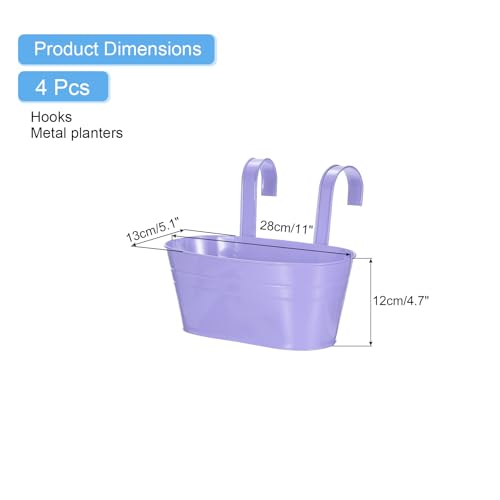 uxcell Rail Planter for Outdoor Plants, 4 Pcs 11" Iron Wall Hanging Planters Fence Railing Balcony Planters with Drainage Holes and Detachable Hooks, Light Purple - color: Purple