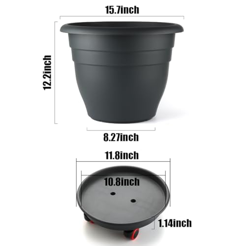 RooTrimmer 3 Pack 16 Inch Rolling Large Plant Pots - color: Black, size: 16 inch+3 trays