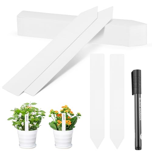 Greaner Plant Markers 50PCS, 8 Inch Plastic Plant Tags with Garden Marker Pen, Plant Tags and Labels for Outdoor Garden Waterproof, Plant Identification Stakes for Indoor Outdoor Plants-White - color: White, size: 1.1x8 Inch-50 PCS