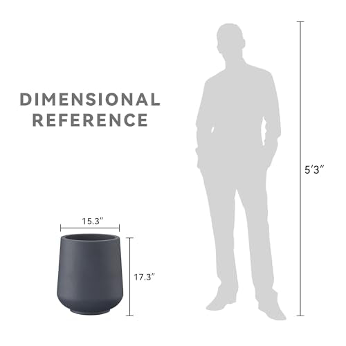 Kante 17.3" Tall Round Curved Concrete Planter, Charcoal Floor Pot - color: Charcoal, size: 15.3" D
