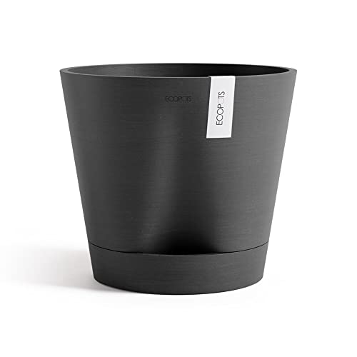 Ecopots Venice 2 Round Flower Planter with Water Reservoir, Dark Grey, 12" - color: Dark Grey, size: 12"