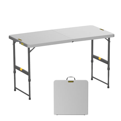 FanttikOutdoor Folding Table 4 Foot Quick Adjust Portable Plastic 4 Heights - color: Grey