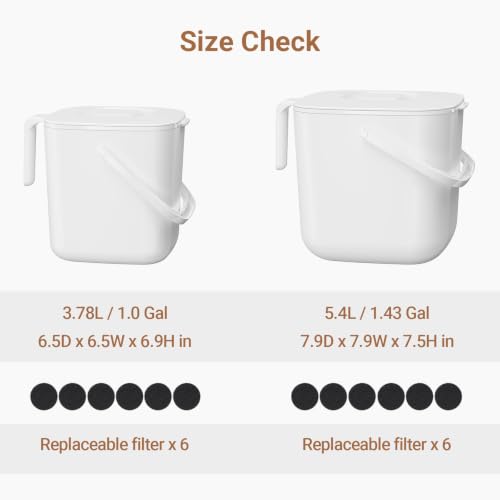5.4L Kitchen Food Waste Bin with Lid & Handles, Indoor Compost Bucket Includes Inner Bucket Liner, White - color: White