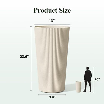 24" Tall Round Planters for Outdoor Plants Fluted Finishes - Beige - color: Beige