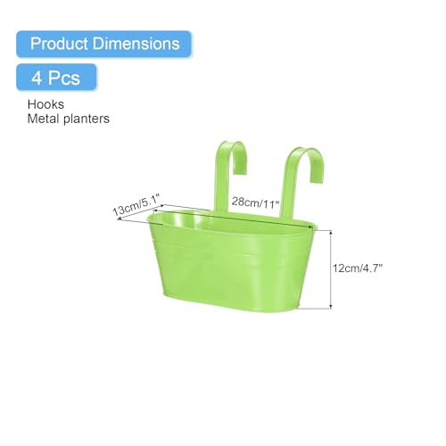 uxcell Rail Planter for Outdoor Plants, 4 Pcs 11" Iron Wall Hanging Planters Fence Railing Balcony Planters with Drainage Holes and Detachable Hooks, Light Green - color: Light Green
