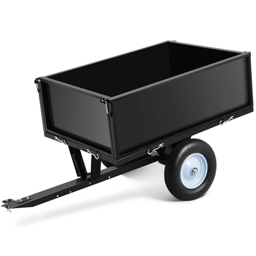 500 LBS ATV UTV Trailer, 11.4 Cubic Feet Heavy-Duty Steel Tow Behind Dump Cart with Removable Sides, Garden Pull Behind Steel Yard Wagon Dump Trailer for Tractor Lawn Mower, Black
