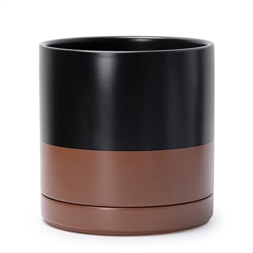 D'vine Dev 10 Inch Ceramic Planter Pot, Black/Tan, 94-O-E-7 - color: Black/Speckled Tan, size: Large
