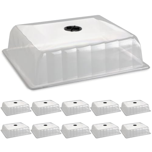 RooTrimmer 10-Pack Leak-Proof Humidity Domes, Plastic Clear Seed Starter Dome, Seed Starter Tray Covers Humidifying and Insulating for Greenhouse Germination and Garden Growing (16"×13", 4" Height) - size: 1613 4 Inch Dome-10P