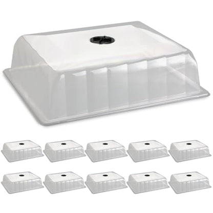 RooTrimmer 10-Pack Leak-Proof Humidity Domes, Plastic Clear Seed Starter Dome, Seed Starter Tray Covers Humidifying and Insulating for Greenhouse Germination and Garden Growing (16"×13", 4" Height) - size: 1613 4 Inch Dome-10P