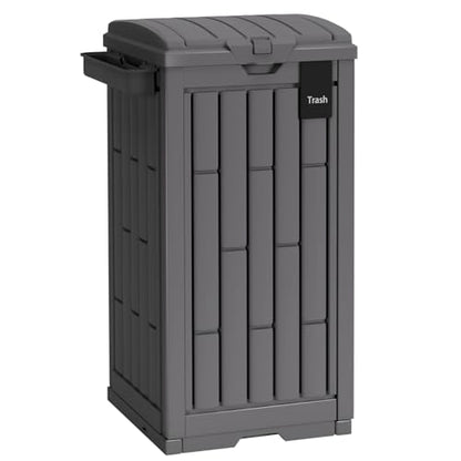 FDW 30 Gallon Outdoor Trash Can with Lid, Waterproof PP Resin Garbage Bin with Ashtray & Removable Tray, Modern Outside Waste Can for Patio, Garden, Balcony, Backyard - size: 30G