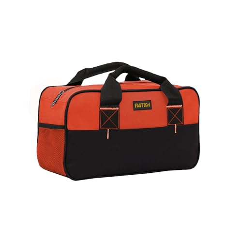 FASTECH 14 Inch Small Tool Tote Bag, Wide Mouth Zipper Bag, Waterproof Tool Organizer Bag, Multi-Pockets Wide Mouth Tool Tote For Man/Woman (Orange) - size: Orange