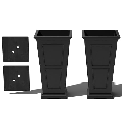 Veradek Brixton Series Tall Plastic Planter (Black, 26" H x 14.75" W x 14.75" L - 2 Pack with Shelf) - color: Black, size: 26 inch - 2 pack with Shelf