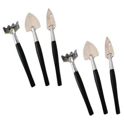 2 Sets Garden Tool Set Mini Gardening Tool Kit Garden Shovel Garden Rake Garden Trowel with Stainless Steel Head and Plastic Handle for Plant, Black