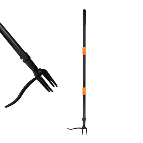 Weed Puller Tool, 4-Claw Stand Up Gardening Hand Weeding Tool with Adjustable 47.8" Stainless Steel Handle & 1035 Steel Head - Easily Remove Weeds Without Bending, Pulling, or Kneeling