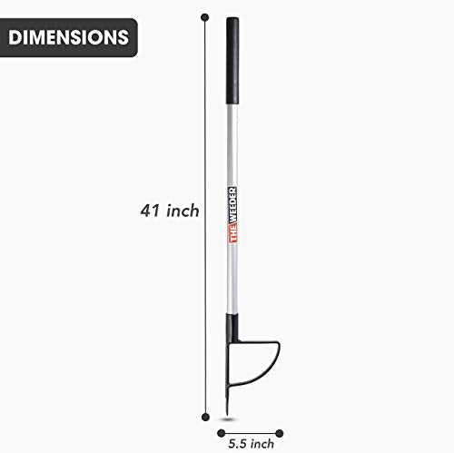 Standing Plant Root Remover and Weed Puller - Lightweight and Durable Metal Design with Aluminum Shaft and Steel Claw - Easy on Your Back and Knees, Hard on Pesky Weeds