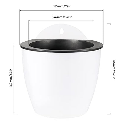 MOUYAT 6 Pcs Plastic Self Watering Hanging Planters, 7 Inch White Wall Mounted Flower Pots with Hooks and Cotton Ropes, Lazy Flower Pots for Outdoor Indoor Plants - size: 7 Inch 6 PCS