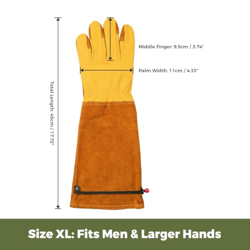 Aegend Long Gardening Gloves for Men, Reinforced Fingertips Cowhide Leather, Elbow-Length Gauntlet Cuff, Breathable & Durable for Yard Work Fit for Large Hands (Gold Yellow, L) - color: Golden Yellow, size: Large