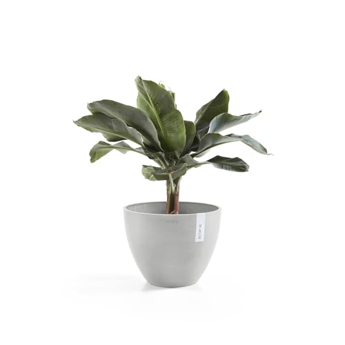 Ecopots Antwerp Round Tapered Flower Planter, White Grey, 16" - color: White Grey, size: 16"