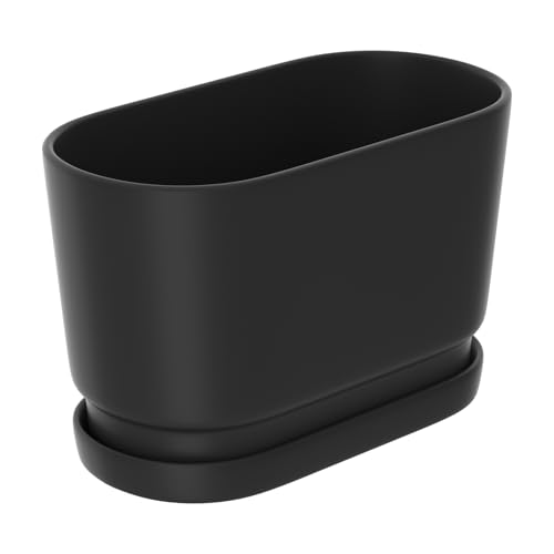 8.9" Rectangular Ceramic Planter with Drainage and Saucer, Black - color: Matte Black, size: Medium