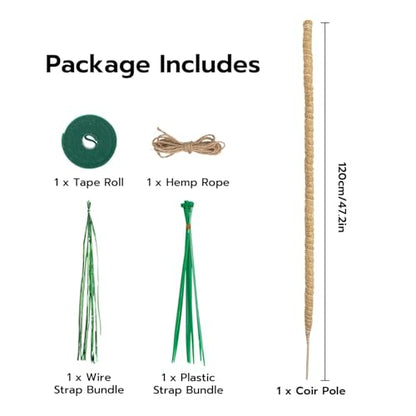 Mcbazel Bendable Moss Pole for Plants 47 Inch, Monstera Plant Support Stake with 7mm Aluminum Core, Coconut Coir Climbing Pole for Monstera Pothos Philodendron, Complete Kit with Ties & Rope - size: 1x120CM/47inch