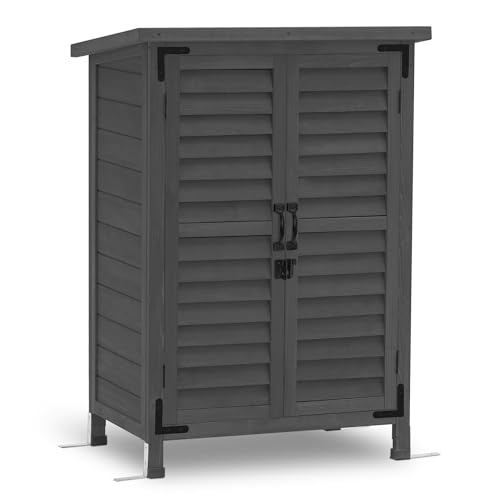 MCombo Small Outdoor Storage Cabinet, Wood Shed with Shelf 0985 (Gray) - color: Gray
