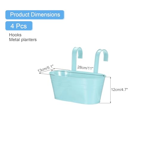 uxcell Rail Planter for Outdoor Plants, 4 Pcs 11" Iron Wall Hanging Planters Fence Railing Balcony Planters with Drainage Holes and Detachable Hooks, Light Blue - color: Light Blue