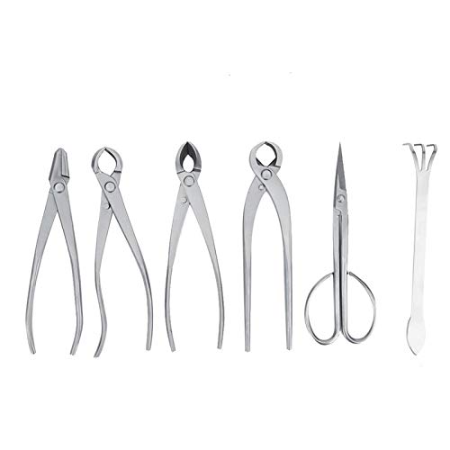 Bonsai Tools Set, 6pcs Stainless Steel Bonsai Garden Plant Tree Scissors Trimming Cutting Tool Set with Storage Bag, Garden Plant Tools