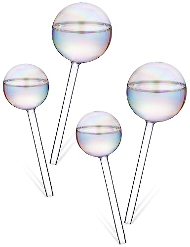 Tomorotec Glass Plant Watering Globes, Self Watering Spikes 2 Large+2 Small - color: Iridescent-2 Large+2 Small