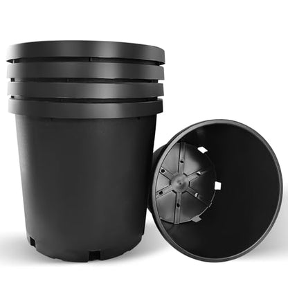 20 Gallon Nursery Pots Plastic Container Injection Molded Pot for Plants Flexible with Drainage Holes Suitable for Plants Soil Growers or Hydroponics Black 5 Pcs - size: 20 Gallon