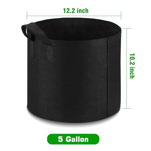 12-Pack 5 Gallon Grow Bags Heavy Duty Thickened Nonwoven Fabric Pots with Durable Handles - size: 5 Gallon