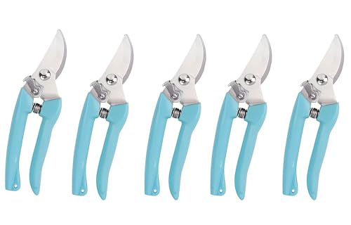 5pcs Garden Flower Shears Pruning Shears 6.9 inches Scissors Heavy Duty Plant Scissors for Cutting Flowers, Trimming Plants, Bonsai, Fruits Picking (Blue Handle 5pcs) - style: Blue Handle 5pcs