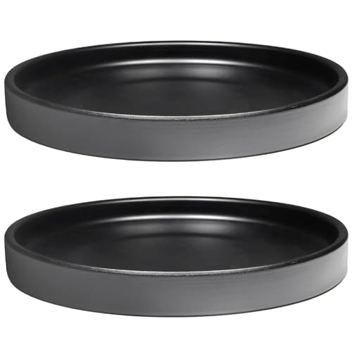 Yukfona Ceramic Plant Saucer Tray 2 Pcs 7 Inch Black, 7" OD x6.8 ID x0.9 Deep| Fits Flower pots Bottom≤ 6.8", Heavy Duty Glazed Round Planter Drip with Catch Basin for Indoor Outdoor Plants - color: Black, size: 7in 2pack
