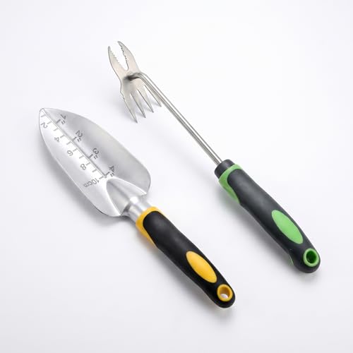 Lispin 2-in-1 Heavy-Duty Weeder & Garden Trowel — A Sturdy, Durable Stainless Steel Root Removal Tool Featuring an Ergonomic, Non-Slip Handle; Suitable for Garden, Lawn, and Yard Tool Sets. - size: 2PSC-B