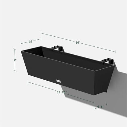 Veradek Pure Series Railing Planter - Tapered Window Box with Bracket - color: Black, size: 36 inch