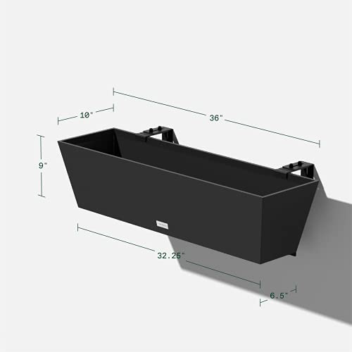 Veradek Pure Series Railing Planter - Tapered Window Box with Bracket - color: Black, size: 36 inch