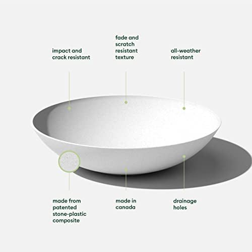 Veradek Mason Series Lane Bowl - Large Outdoor Bowl Planter - color: White, size: 8"H x 32"DIA 2PK