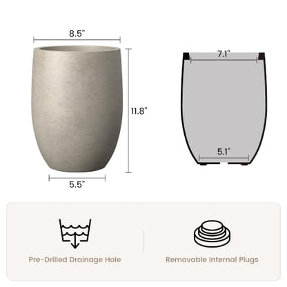 Kante Weathered Concrete Planter 9.1" Dia All-Weather Round Small Pot - color: Rustic Concrete, size: 11.8 Inch Tall