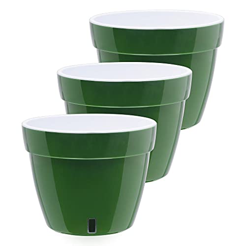 Gardenera 7.1" ASTI Self Watering Planter (Set of 3) in Green-Gold/White - Modern Flower Pot with Water Level Indicator for All House Plants, Flowers, Herbs, Succulents and Hanging Plants - color: Green-gold/White - Set of 3, size: 7.1 Inch