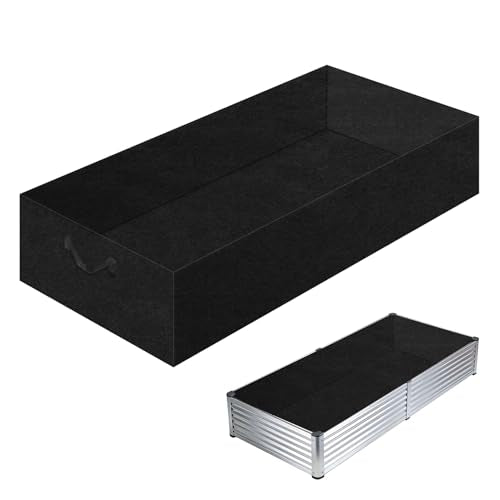 Klmnop 2mm Thick Raised Garden Bed Liner, 4x2x1 Ft Rectangular Non Woven Fabric Plant Liner with Handles for Outdoor Metal Raised Beds, Breathable Drainage Grow Bags Keep Soil Contained(Black)