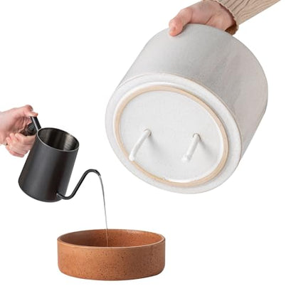 8 Inch Ceramic Self Watering Planter with Drainage Hole, Grey - color: Gray, size: Medium