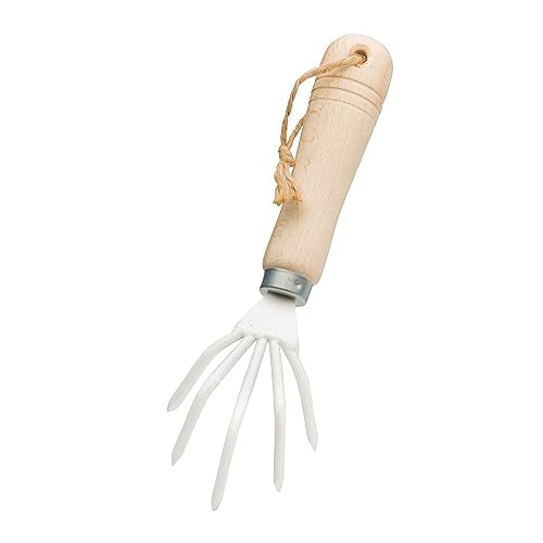 Redecker Hand Cultivator Gardening Tool, Durable Powder-Coated Metal and Natural Untreated Beechwood Handle, Hanging Loop