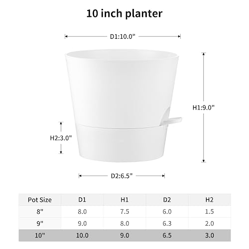 FaithLand 2-Pack 10 Inch Planter Pots for Indoor Outdoor Plants, Self Watering Flower Pots with Deep Reservoir, White … - color: White, size: 10 Inch