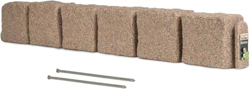 Beuta Landscape Edging | Garden Edging Border | Polyrock Blocks for Lawn Edging, Flower Beds & Yard Edging – 1 Pack | Each Section Has 6 Blocks 48" L x 4" W x 6.5" H | 2 Spikes | Sandstone - color: Sandstone, size: 1-Pack (4 FT)