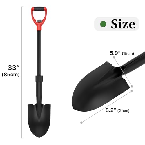 Shovel, Shovels for Digging, 33" Garden Shovel Heavy Duty with Ergonomic D-Grip, Small Spade Shovel for Camping, Edging, Off-Road, Metal Portable Mini Shovel with Fiberglass Shaft, Lightweight