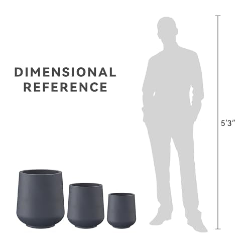 Kante Set of 3 Charcoal Concrete Curved Planters 16.5" 13" 9.4" Dia - color: Charcoal, size: Set of 3: 15.3" + 11.6" + 8.2" D