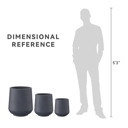 Kante Set of 3 Charcoal Concrete Curved Planters 16.5" 13" 9.4" Dia - color: Charcoal, size: Set of 3: 15.3" + 11.6" + 8.2" D
